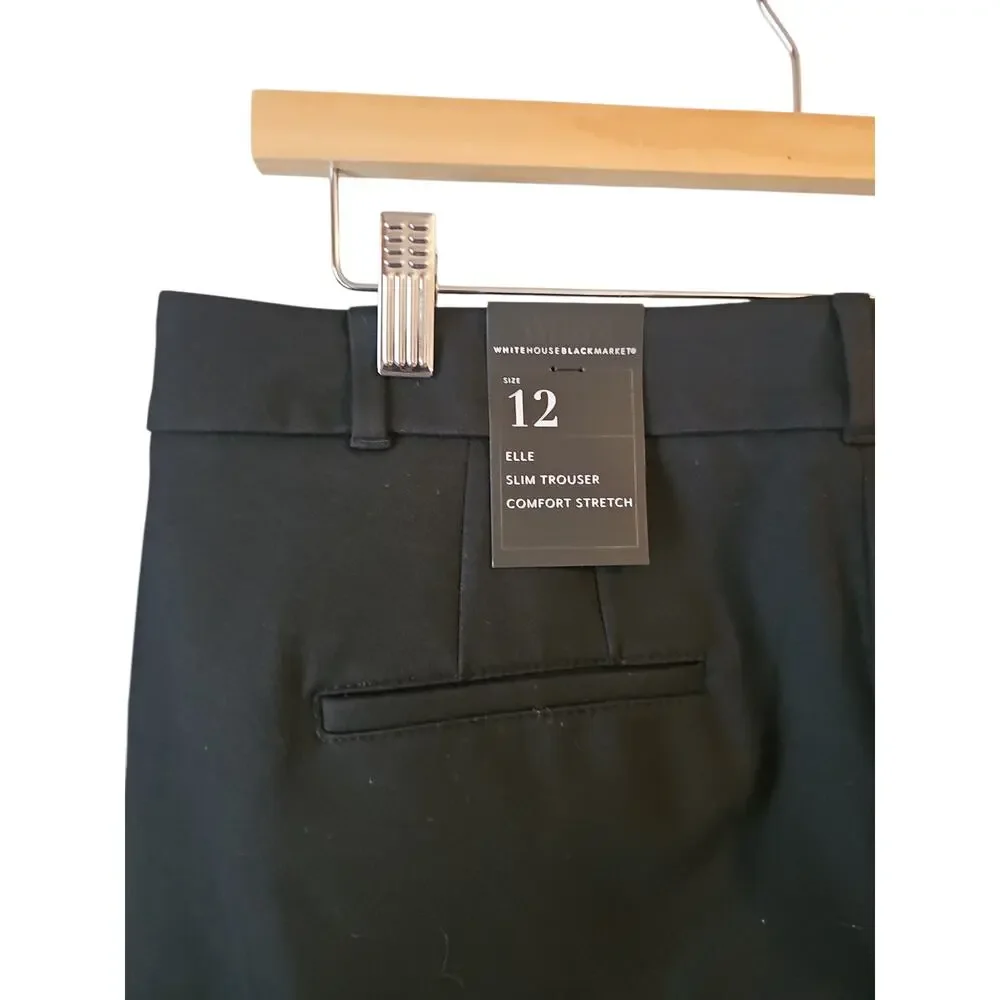 WHBM Elle Slim Trouser Comfort Stretch Pants black sz 12 new $99 WP104